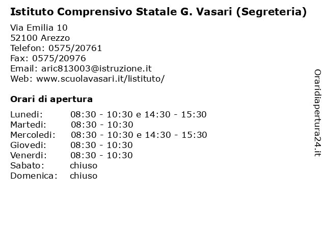 Orari di apertura Istituto Comprensivo Statale G. Vasari